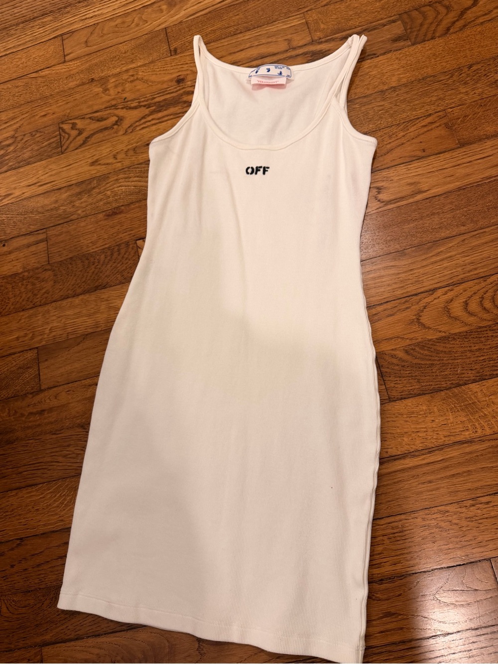 Off-White Cream Ribbed Tank Midi Dress with 'OFF' Logo
